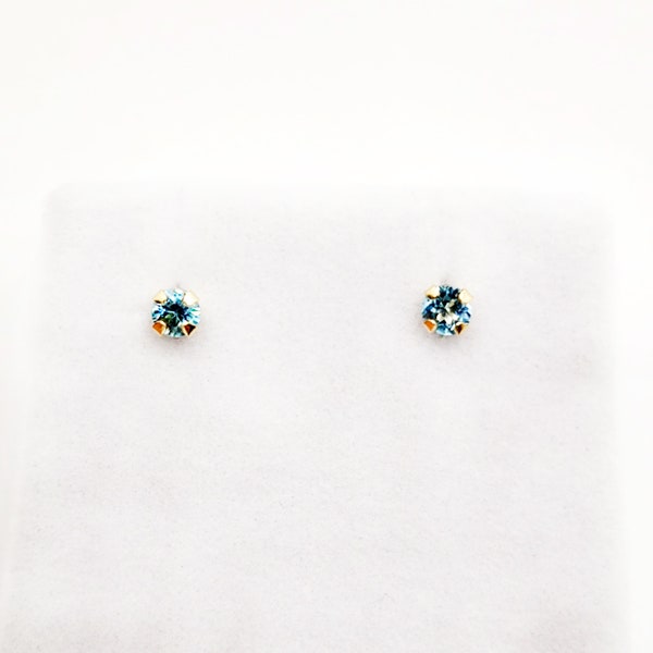 Gold Blue Topaz Stud Earrings, 10K Yellow Gold Blue Topaz 3x3mm , Small Stud Earrings, December Birthstone Jewelry, Minimalist Gold Earrings