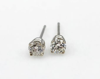 14K White Gold Natural Diamond Stud Earrings, 0.36ct Genuine Diamond, 3.6mm