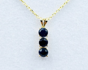 14K Gold Genuine Blue Sapphire Pendant Necklace, September Birthstone
