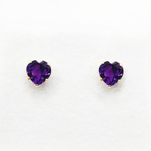 10K Gelbgold herzförmige echte Amethyst 5 x 5 mm Ohrstecker, Februar Birthstone