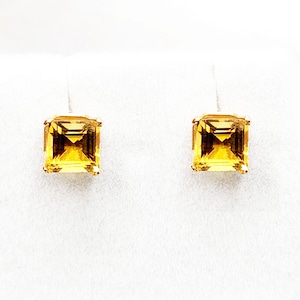 Gold Citrine Stud Earrings, 14K Yellow Gold Genuine Citrine 5x5mm Stud Earrings, November Birthstone, Gift For Her
