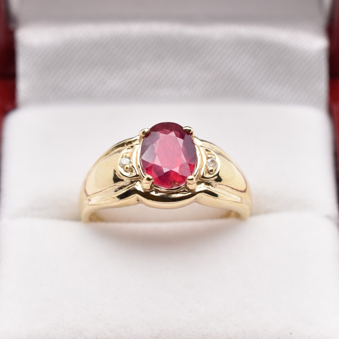 Gold Ruby Ring, 10K Yellow Gold Ruby 8x6mm With Diamond Ring, July ...