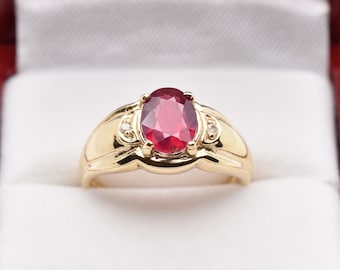 10K Yellow Gold Ruby Diamond Ring, July Birthstone