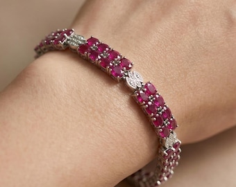 Sterling Silver Ruby Bracelet, July Birthstone Gemstone