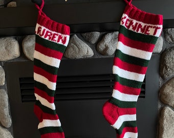 Handknit Personalized Christmas Stockings (Homemade, Holiday, Custom Name)