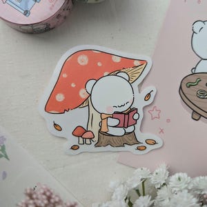 Autumn Mushroom | Waterproof Vinyl Sticker / Transparent Clear / autumn fall reading book forest / Laptop Decal