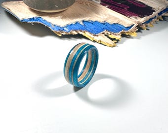 Wooden ring made from recycled skateboard, skateboard ring, perfect gift for him and her