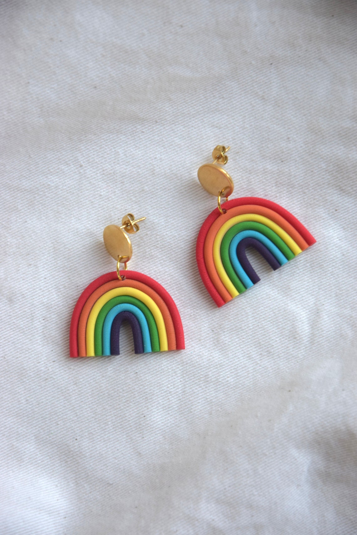 Polymer clay earrings rainbow medium Etsy