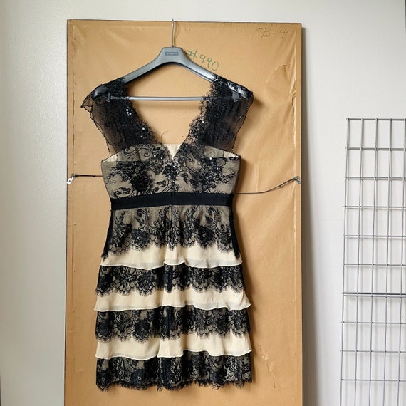 Vintage Tadashi Shoji Mini Dress Lace Mesh Bodice… - image 2