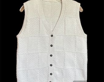 Chaleco de punto a mano Botón Up Cottagecore Grunge Skater Hippie Crema VTG 70' Sz L