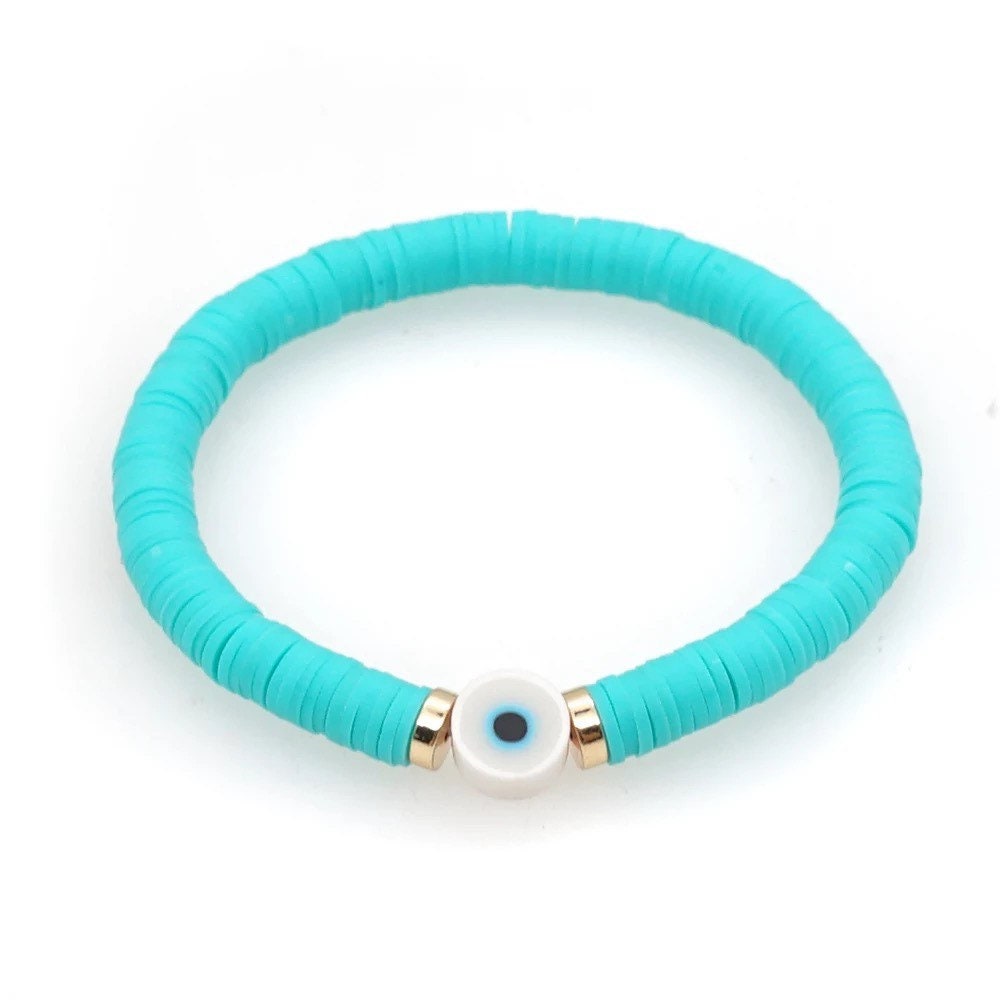 Evil Eye Bracelet Heishi Clay Beads Colorful Summer Mal De Ojo Protection  Symbol Good Luck Charm Talisman Jewelry Gift 