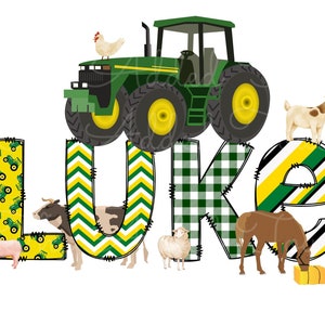 Personalized Tractor Name, Sublimation Tractor Birthday Digital Image, Custom Boy Name, Tractor Alphabet PNG, Farm Tractor Shirt Image