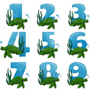 Sea Turtle Numbers PNG, Sea Turtle Birthday Numbers Download, Turtle #s Image, Turtle Birthday Party Number Shirt, 1st Birthday Turtles