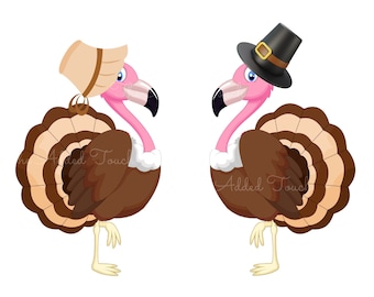 Turkey Flamingo PNG, Thanksgiving Flamingo Turkey Image, Fall Shirt Download, Pilgrim Flamingo Turkey, Beach Thanksgiving ~ Get 4 Designs!!