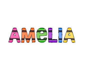 Personalized Crayon Name, Sublimation Back to School Name Digital Image, Custom Pre-School Name, Crayon Alphabet PNG, Custom Coloring Shirt