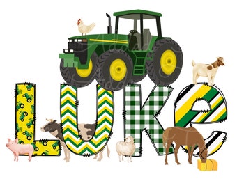 Personalized Tractor Name, Sublimation Tractor Birthday Digital Image, Custom Boy Name, Tractor Alphabet PNG, Farm Tractor Shirt Image
