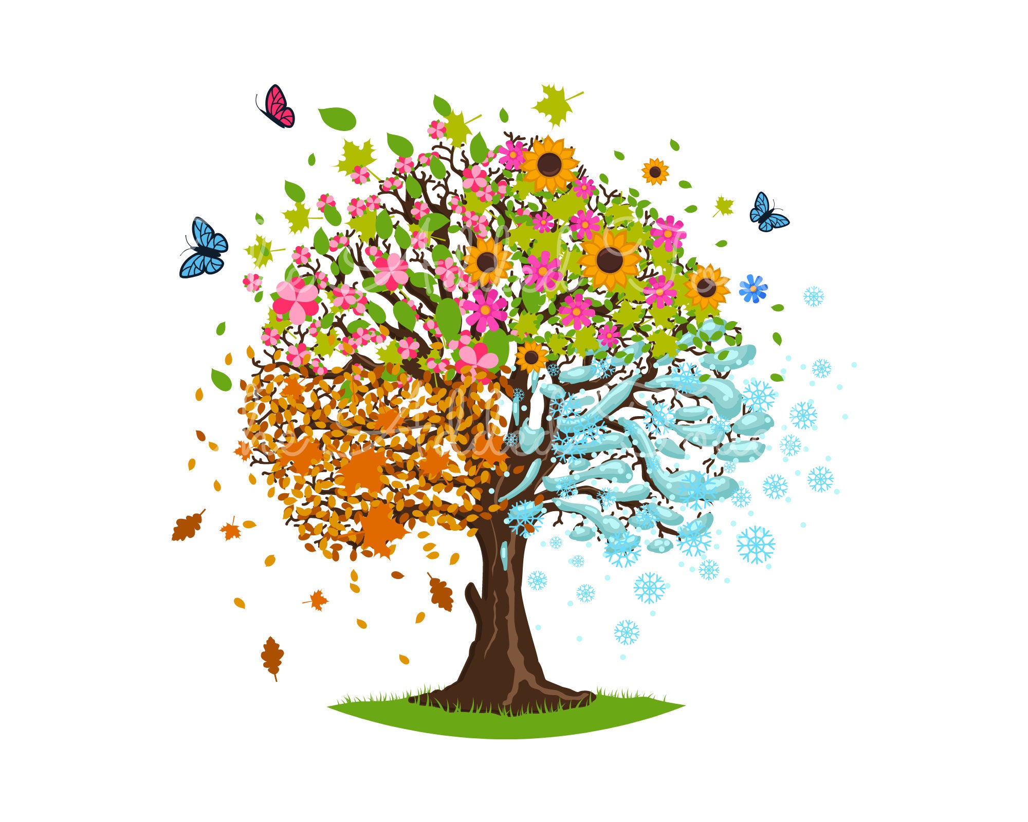Four Seasons Trees PNG, Fall Tree, Winter Tree, Summer Tree Swing PNG ...