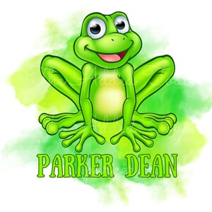 Personligt grodnamn, anpassat grodnamn, grodfödelsedagsfest, hoppande groda-t-shirt, digital bild av grodpojke, fluorescerande grön groda PNG bild 2