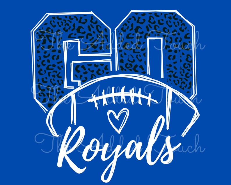 May include: A white football with a heart and the text "Royals" in white. The football is surrounded by a black and white leopard print number "60" in a white outline.
