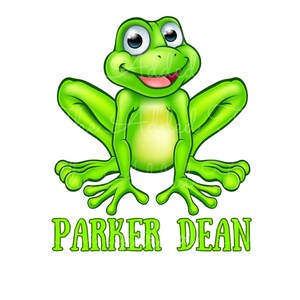 Personligt grodnamn, anpassat grodnamn, grodfödelsedagsfest, hoppande groda-t-shirt, digital bild av grodpojke, fluorescerande grön groda PNG bild 1