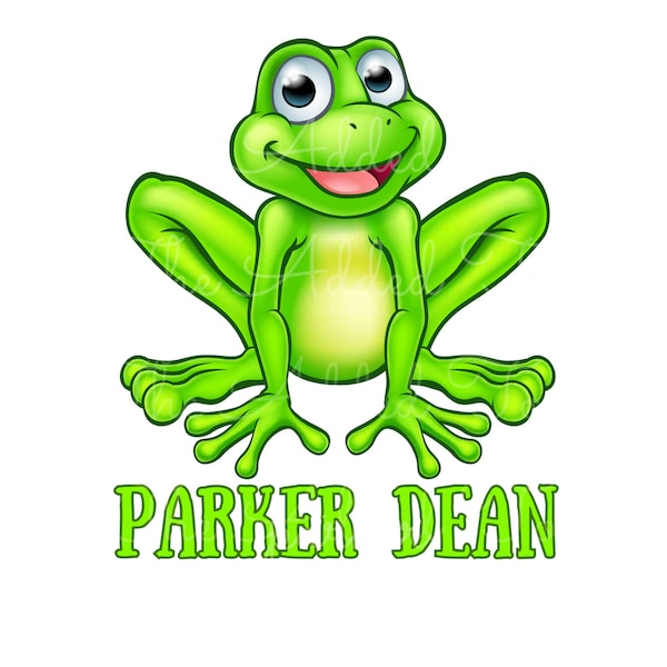 Personalized Frog Name, Custom Frog Name, Frog Birthday Party, Jumping Frog T-Shirt, Froggy Boy Digital Image, Fluorescent Green Frog PNG