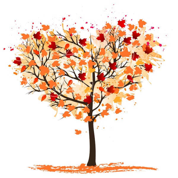 Fall Heart Tree PNG, Fall Tree Image, Fall Leaves Download, Fall is My Favorite Color PNG, Autumn Leaves PNG, Fall Colors, Get Both Designs!