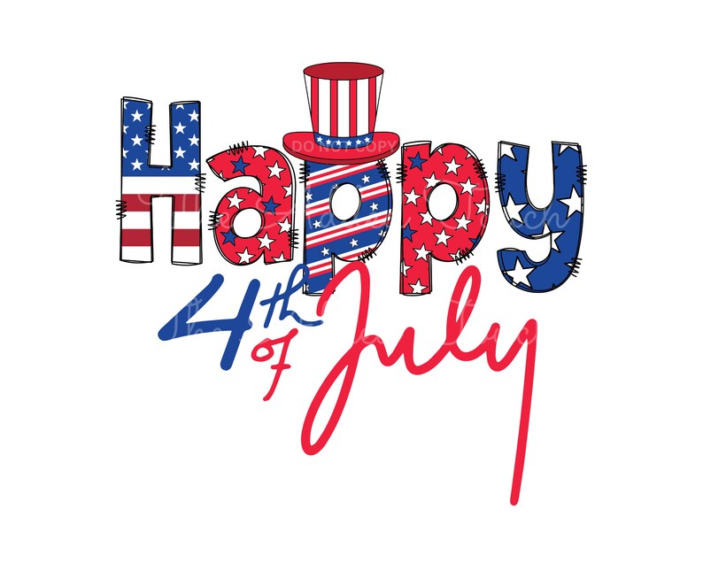 Happy 4th of July PNG, 4th of July Doodle Image, July 4th Design, 4th of July Shirt, American Alpha Doodle, USA DTF image 1