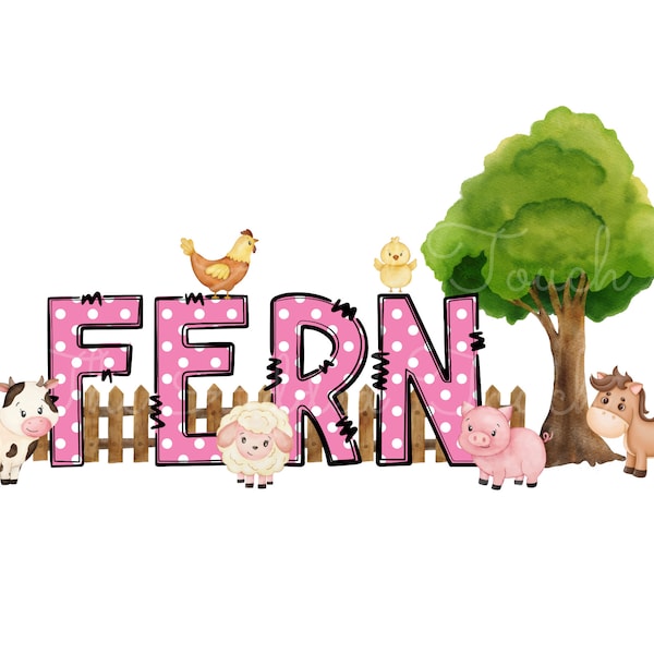 Personalized Farm Girl Name PNG, Sublimation Farm Animal Girl Birthday Digital Image, Custom Girl Name, Pink Farmer, Farm Animal Shirt Image