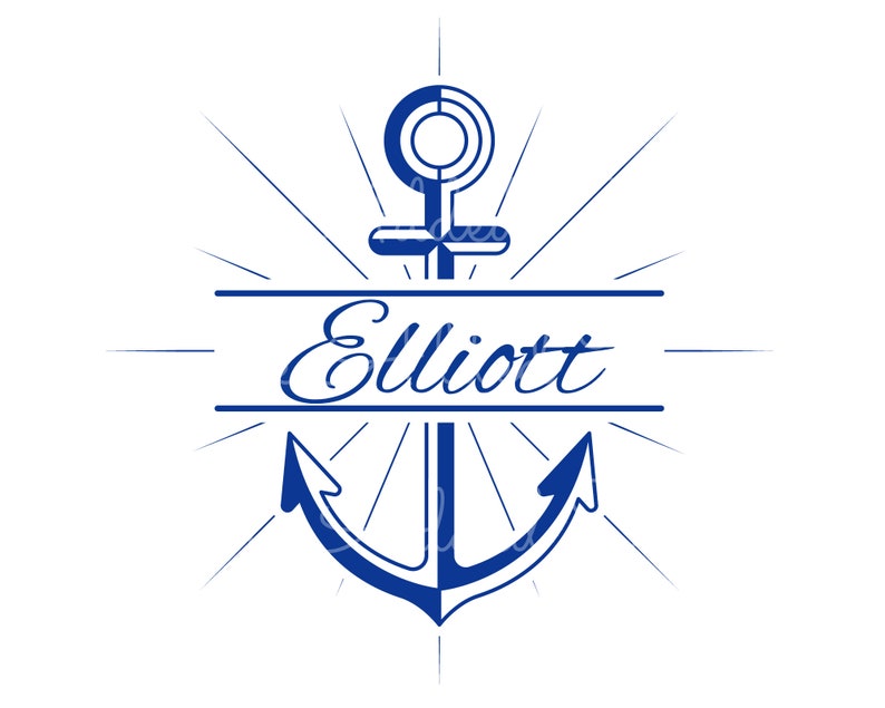 Peut inclure: Une ancre bleue avec un motif de soleil &eacute;clatant et le nom "Elliott" dans une banni&egrave;re.