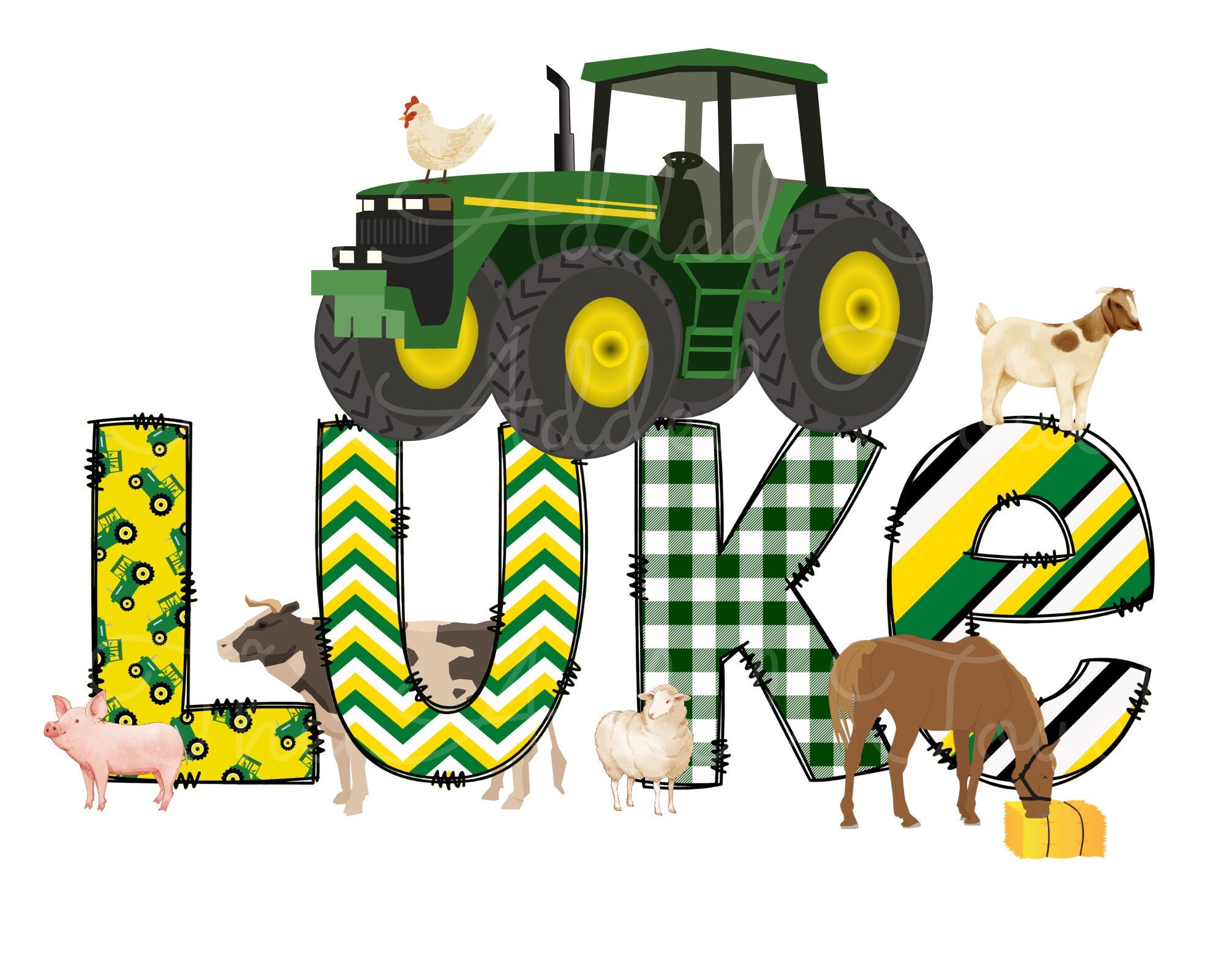 Personalized Tractor Name, Sublimation Tractor Birthday Digital Image, Custom Boy Name, Tractor Alphabet PNG, Farm Tractor Shirt Image