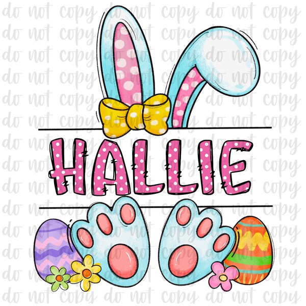 Personalized Easter Name, Sublimation Easter Name Image, Custom Girl Bunny Name, Custom Easter Bunny Split Monogram Name, Easter Basket Tag