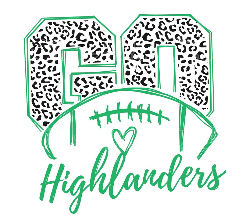 May include: Green and black graphic design with the numbers 60, a football, and the text "Highlanders". The numbers are filled with a leopard print pattern.
