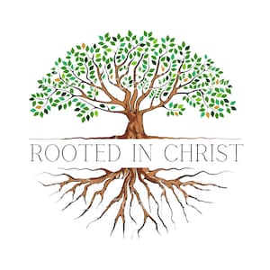 Arraigado en Cristo PNG, diseño de camiseta cristiana PNG, imagen de versículo bíblico, diseño de escritura, DTF cristiano, imagen de árbol dividido, tarjeta de regalo cristiana