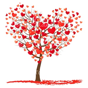 Red Heart Trees PNG, Fall Trees, Valentine Heart Trees, Love Hearts PNG, 4 Seasons Download, Heart Tree Graphic for Shirt, Heart Tree DTG