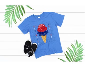4th of July PNG, July 4th Image, July 4th Design, 4th of July Kid Shirt, Red White Blue Ice Cream Cone, USA DTF, Red White and Cool Summer