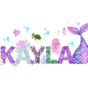 Personalized Mermaid Name, Sublimation Mermaid Birthday Digital Image, Custom Girl Name, Mermaid Scale Name PNG, Mermaid Name Shirt Image