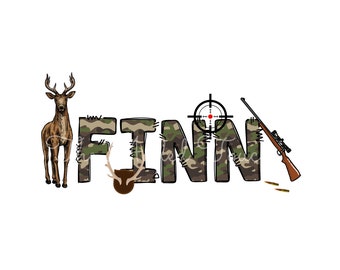 Personalized Hunting Name, Sublimation Hunting Birthday Digital Image, Custom Boy Name, Hunter Alphabet PNG, Custom Hunting Shirt Image