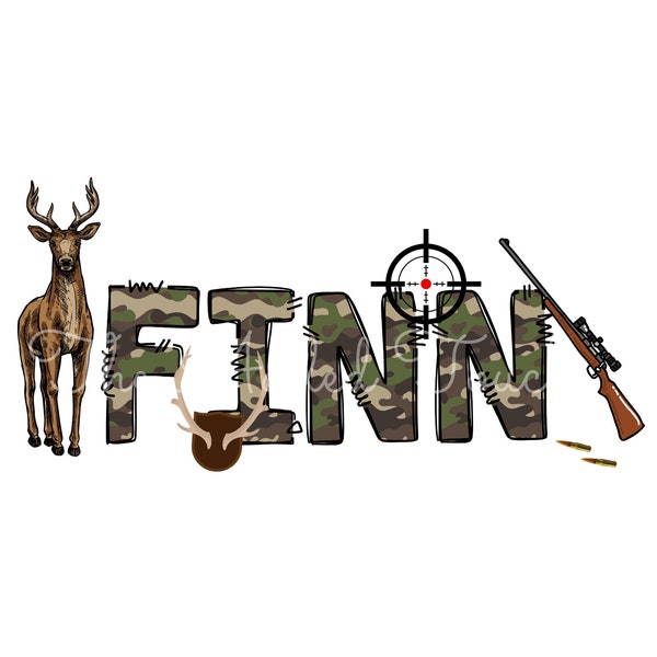 Personalized Hunting Name, Sublimation Hunting Birthday Digital Image, Custom Boy Name, Hunter Alphabet PNG, Custom Hunting Shirt Image