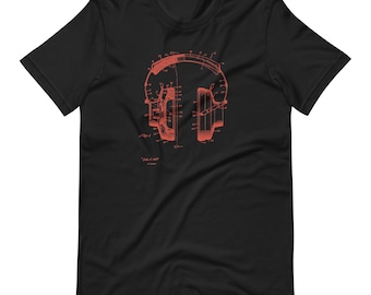 Camiseta gráfica con patente de auriculares estéreo