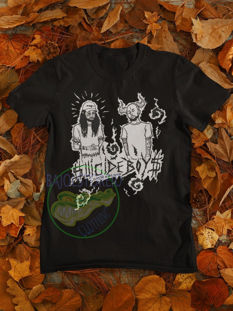 May include: Black t-shirt with a white graphic of two figures with horns and the text "$UICIDEBOY$".