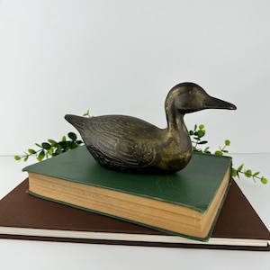 Vintage Brass Duck Figurine | Mallard Paperweight | Rustic Farmhouse and Cabin Decor | Mid Century Office Desk Decor