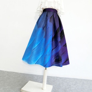 Gradient blue print skirt,Blue high-waisted skirt,Four seasons skirt,Hepburn skirt,Pocket skirt,Custom skirt,Gift for her