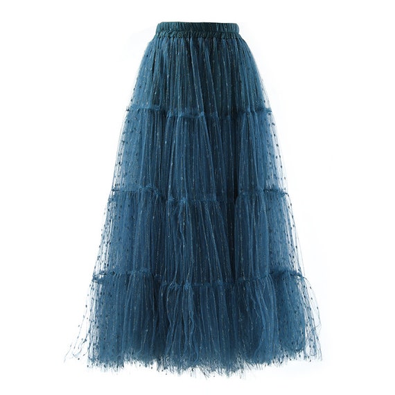 Large Swing Panel Mesh Skirt Ladies High Waist Gold Thread