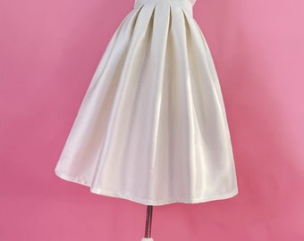 Jupes blanches mates, jupe en satin pour femme, jupe parapluie blanche de style Hepburn, jupe plissée zippée, jupe grande taille, jupe personnalisée.