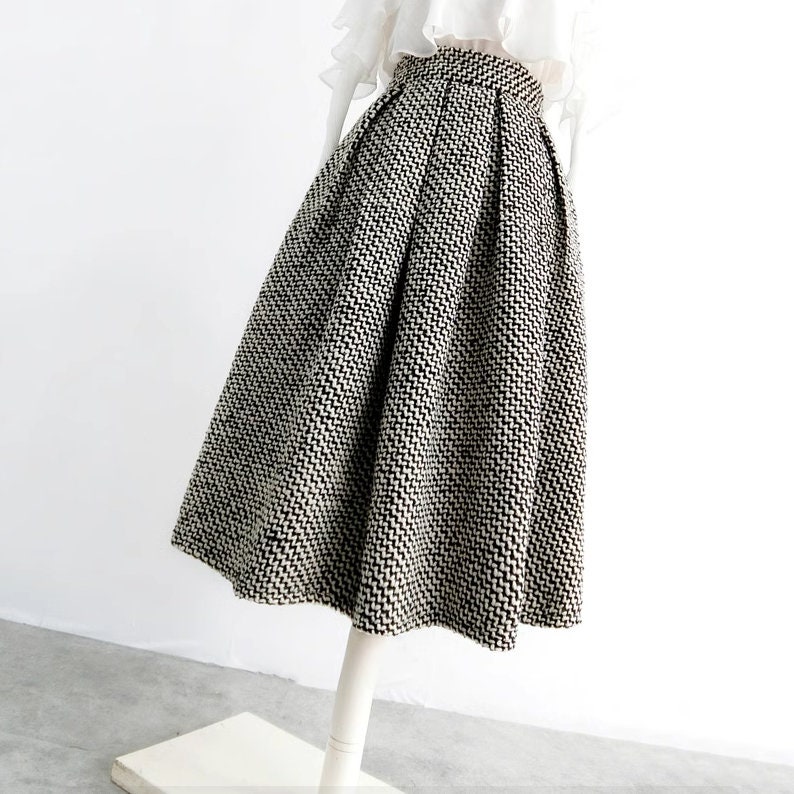 Jupe en laine blanche noire, jupe taille haute surdimensionnée, jupe femme d'hiver, jupe taille zippée, jupe en laine Xiaoxiangfeng, jupe personnalisée image 3