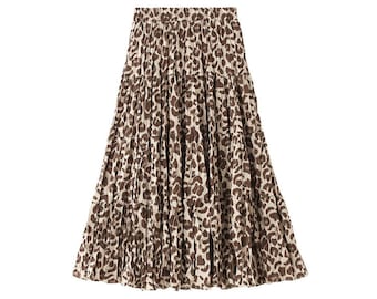 Retro leopard-print mesh skirt Autumn Winter women,Animal print leopard Cypsy Long skirt,Elastic high waist skirt,Bohemian Women Maxi Skirt,