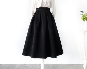 Vintage jacquard embroidered A-line skirt,Black high waist skirt,Autumn winter swing skirt,Hepburn style black umbrella skirt,Custom skirt.