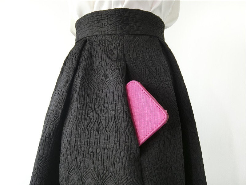 Vintage Jacquard Embroidered A-line Skirtblack High Waist - Etsy