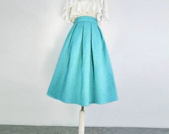 Simple embroidered high-waisted skirt woman,Zipper skirt,Sky blue skirt tutu skirt,Hepburn umbrella skirt,Pocket skirt,Custom skirt.