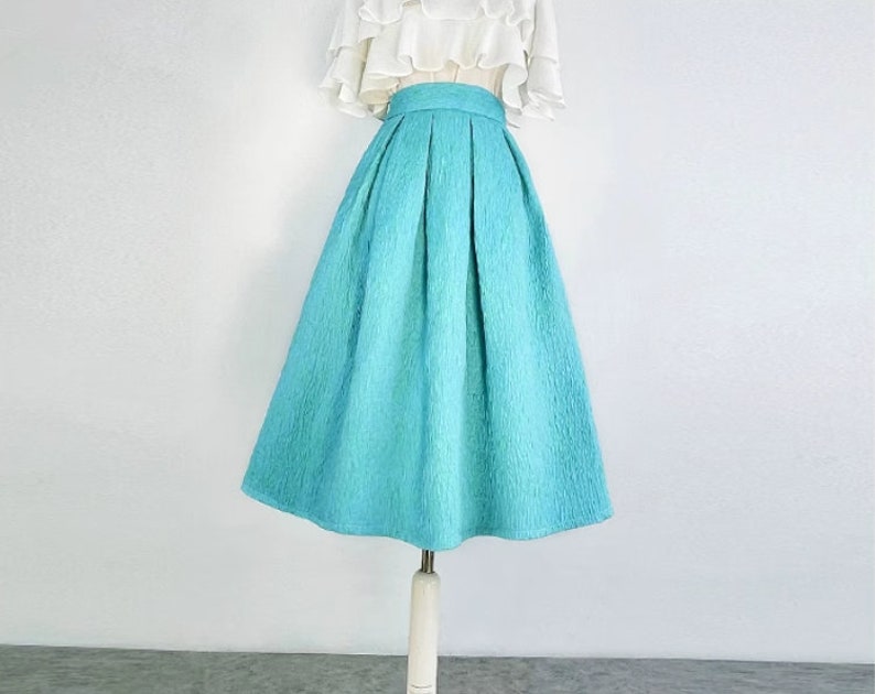 Simple embroidered high-waisted skirt woman,Zipper skirt,Sky blue skirt tutu skirt,Hepburn umbrella skirt,Pocket skirt,Custom skirt. Blue